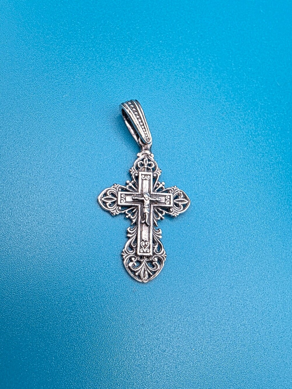 Filigree 925 Sterling Silver Christian Orthodox Cross Pendant